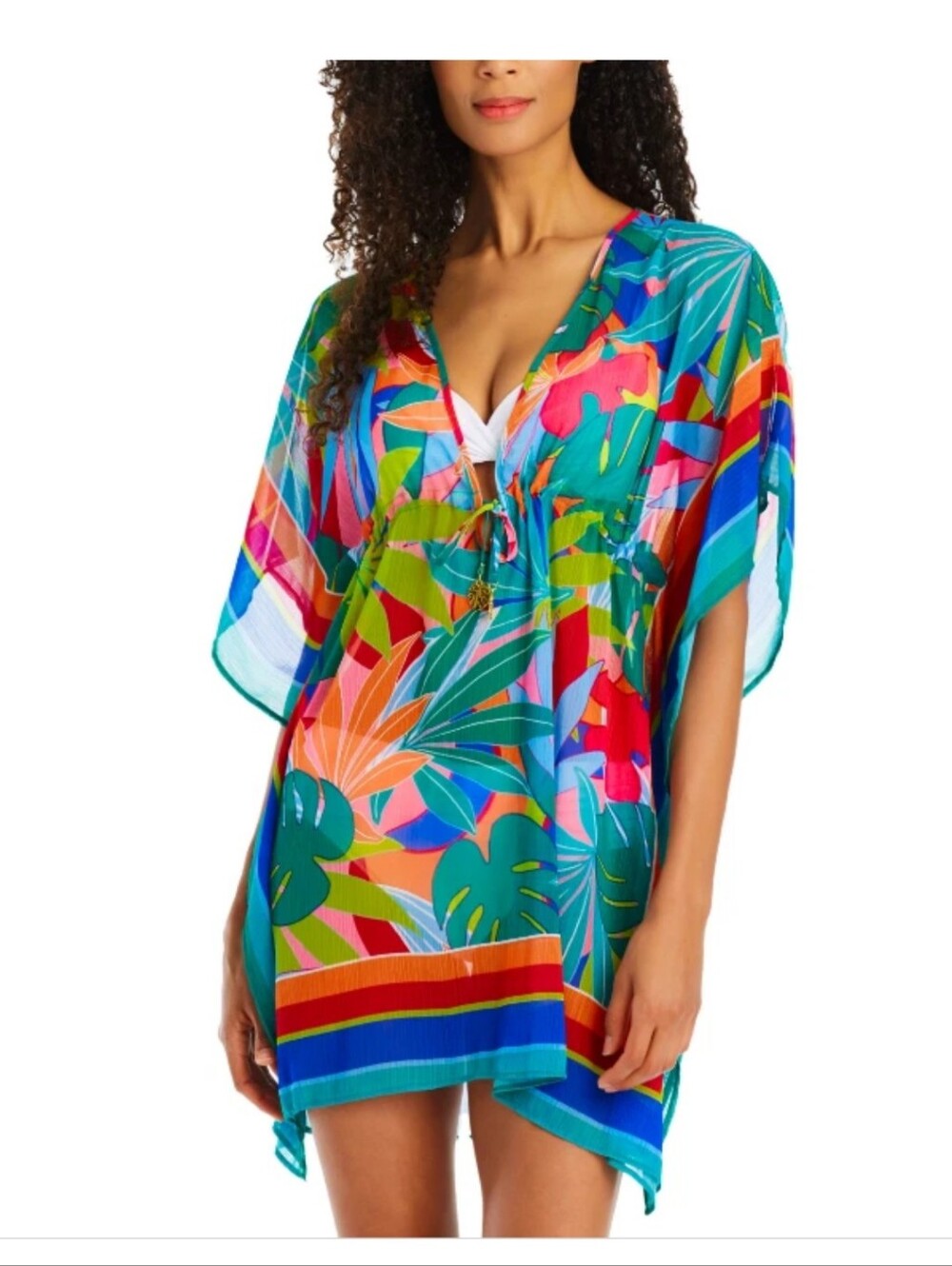 Bleu Rod Beattie Tropical Print Swim Cover-Up Tunic in Teal Multi